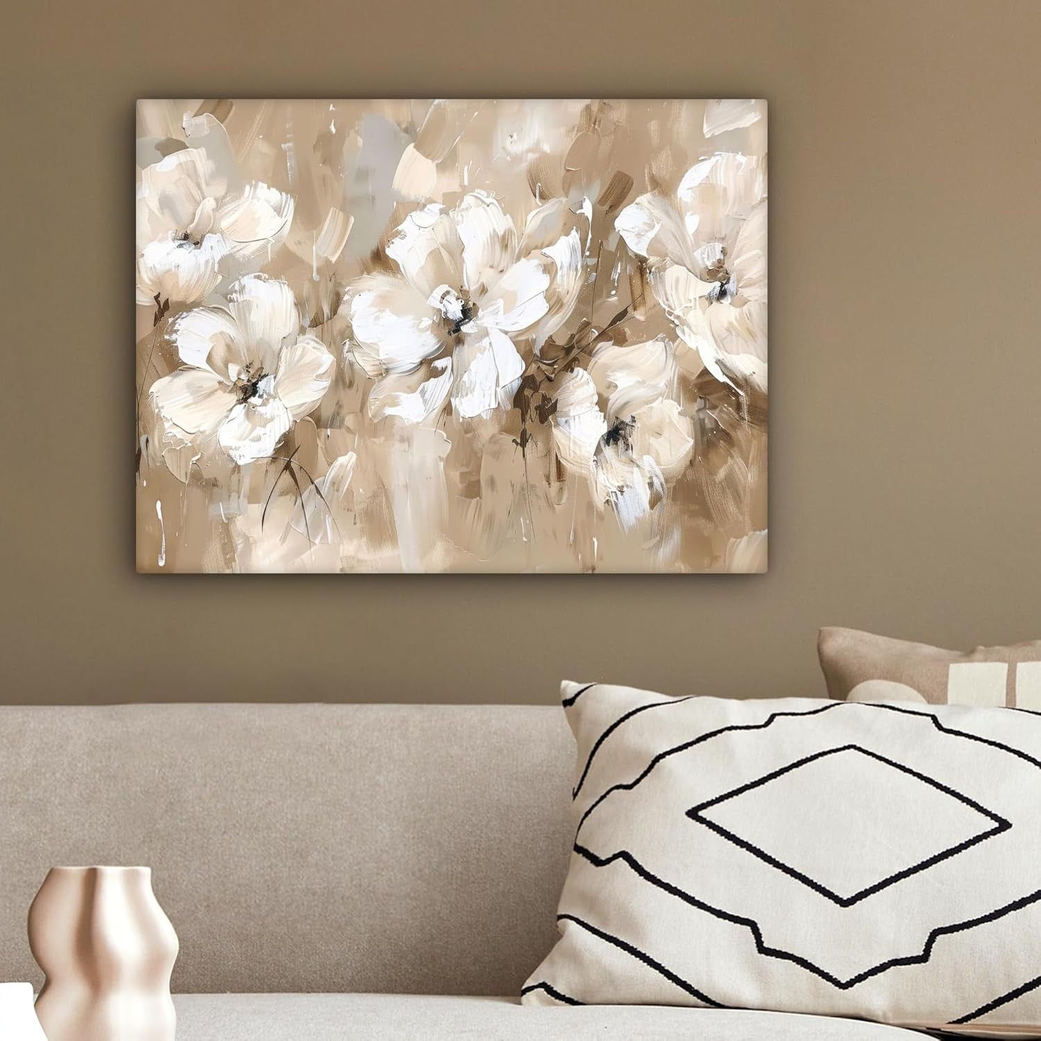 Beige Watercolor Floral Canvas Wall Art 40x30cm Framed Print