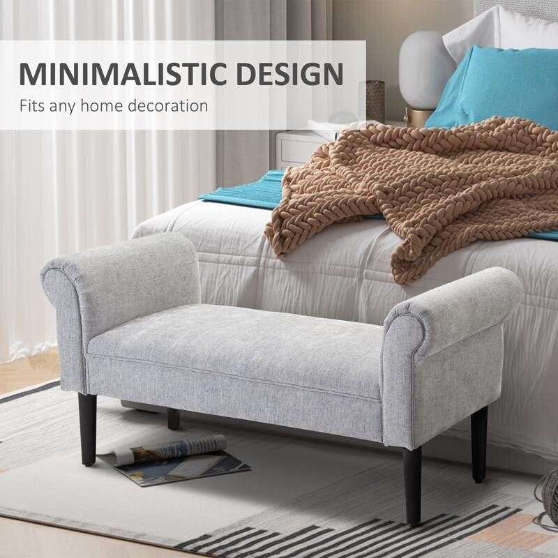 Light Grey Rolled Arm Bench Seat End of Bed Chaise Lounge Sofa Window