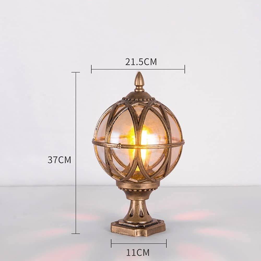 Outdoor Vintage Globe Post Lantern, E27 Base, IP55 Waterproof, Black Finish