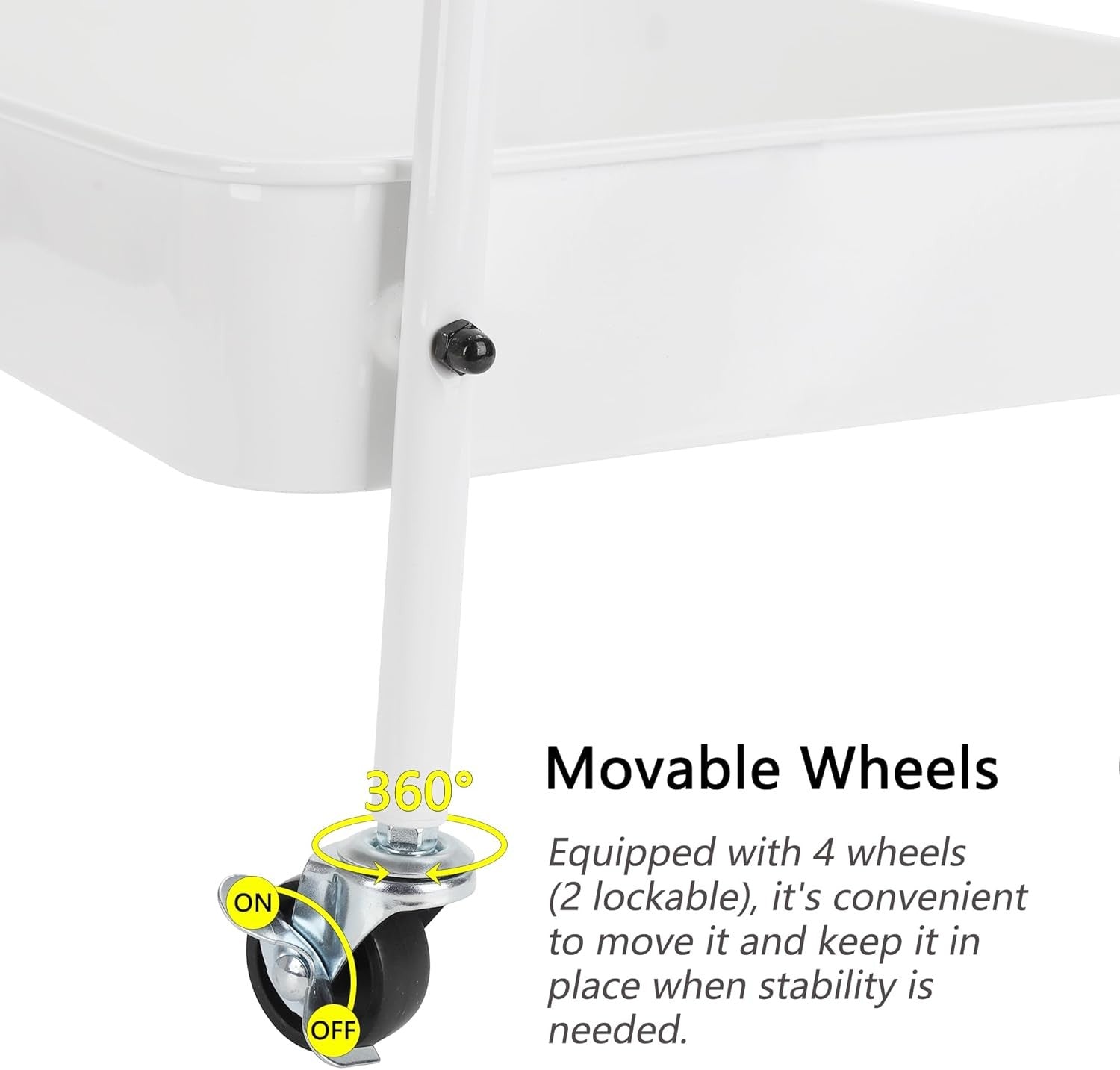3 Tier Storage Trolley on Wheels Slim Rolling Metal Cart Lockable Castors