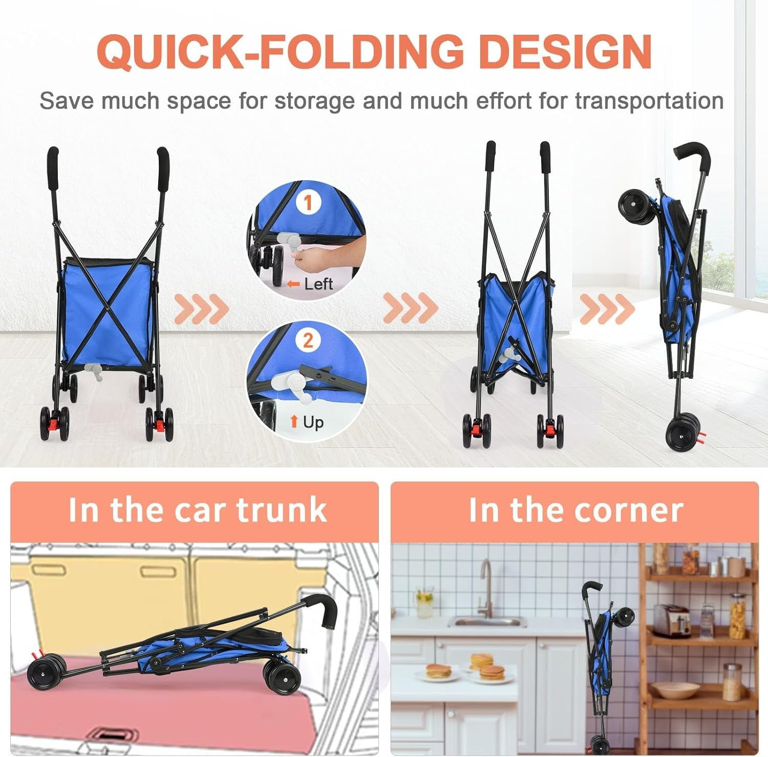 Blue Foldable Pet Shopping Cart Stroller 60lb Heavy Duty Utility Wagon