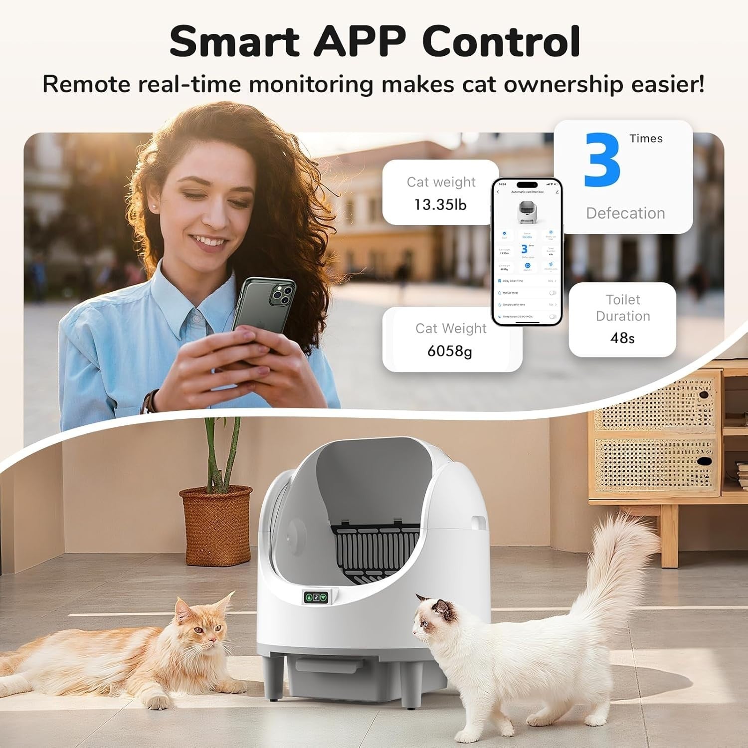 Open Top Self Cleaning Cat Litter Box APP Control Multi Cat 10L