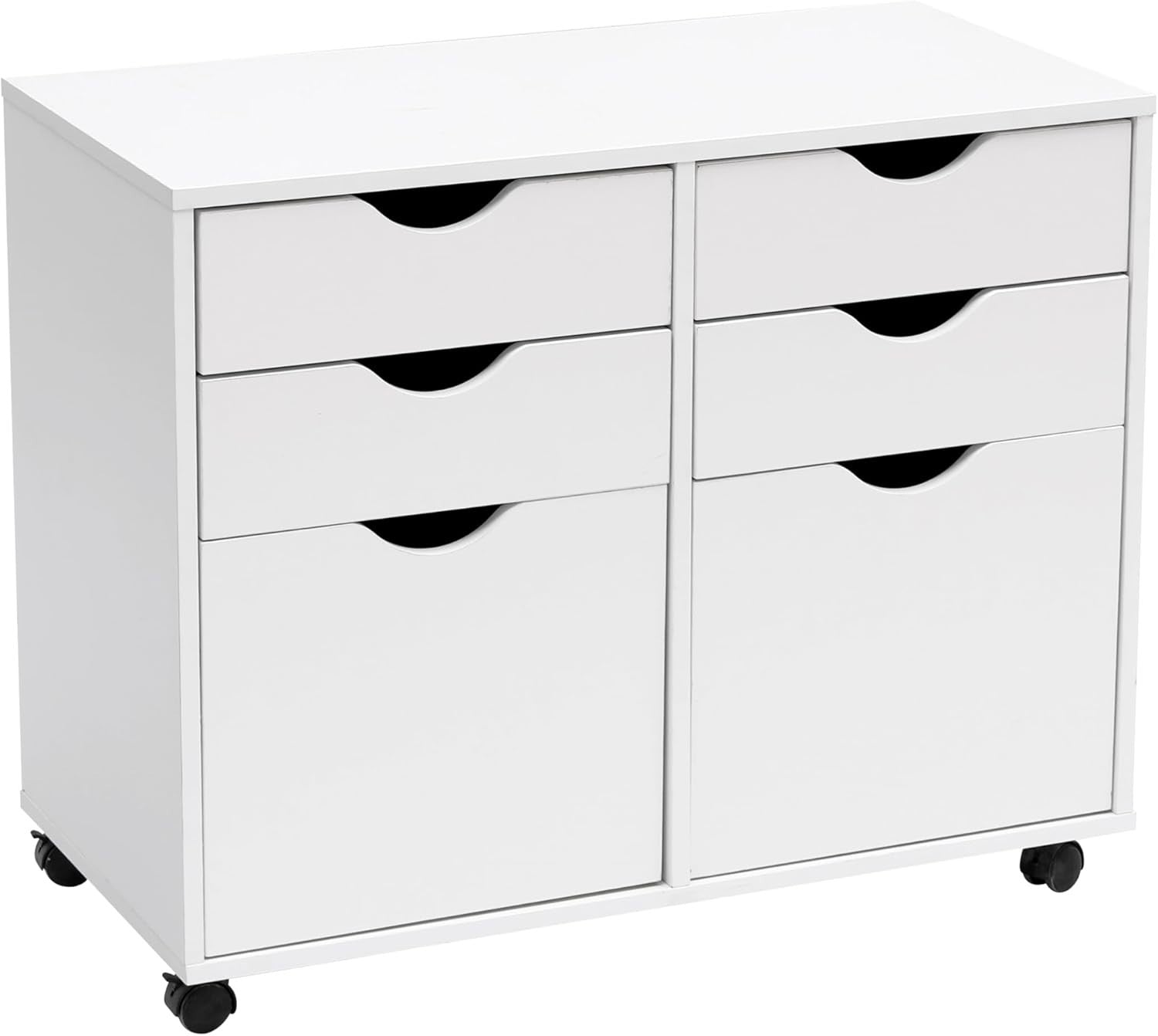 White Mobile Storage Cabinet 4 Drawer 2 Cupboard Rolling Office Unit