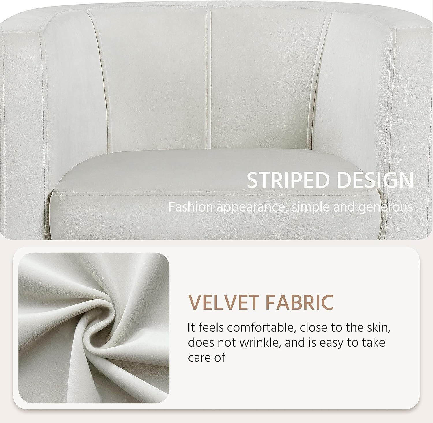 Modern Velvet Tub Armchair Beige Upholstered Sofa Chair Lounge Seat