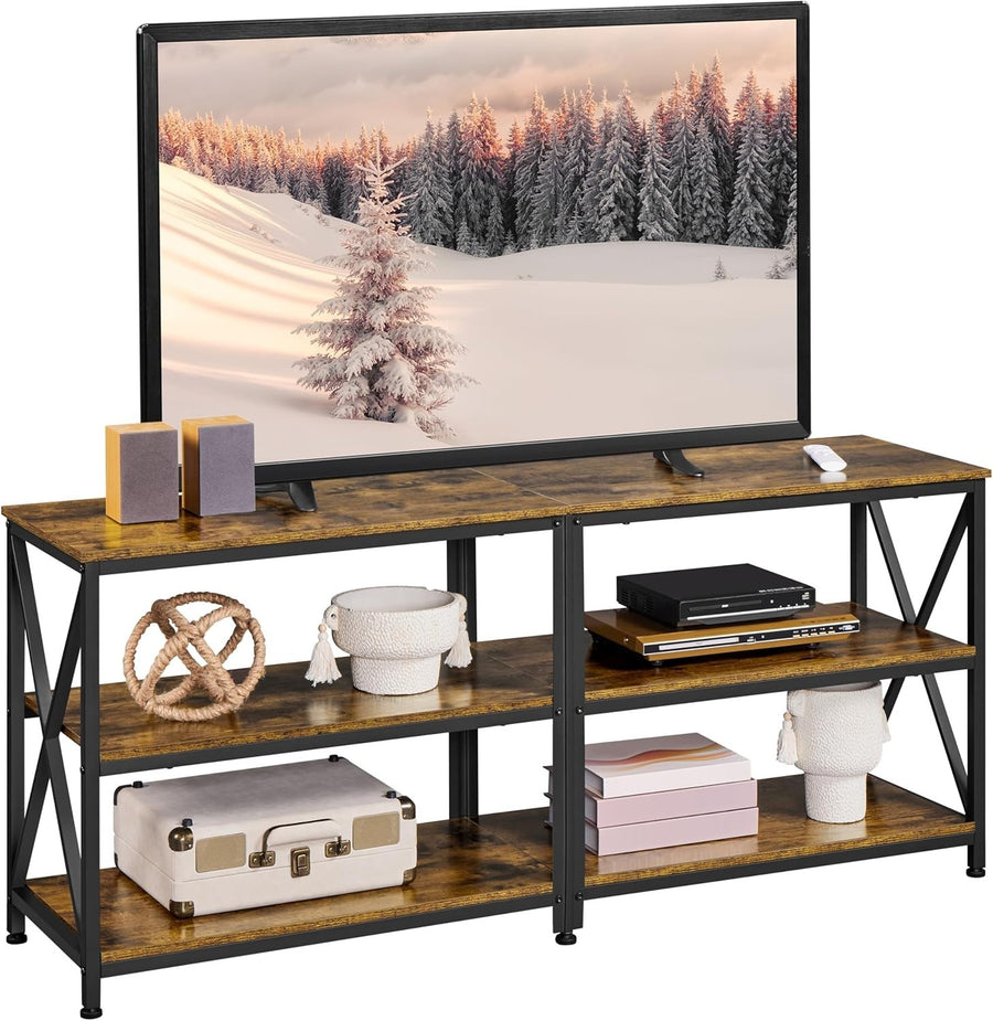 Rustic TV Stand Unit for 65" TVs Storage Shelves Industrial Metal Wood
