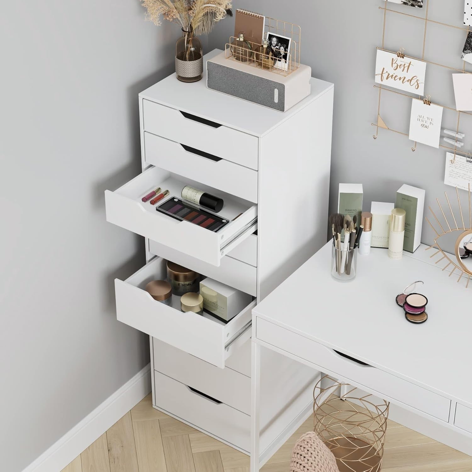 9 Drawer White Tall Storage Cabinet Chest Freestanding Dresser 124x45x40cm
