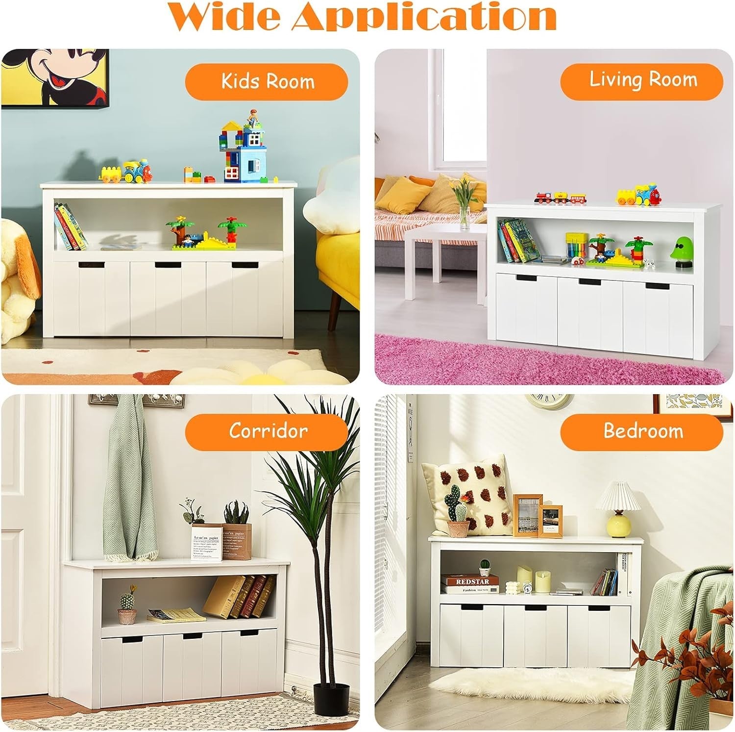 Kids Toy Storage Cabinet with Drawers & Shelf, Durable Wood, 102x33x62cm