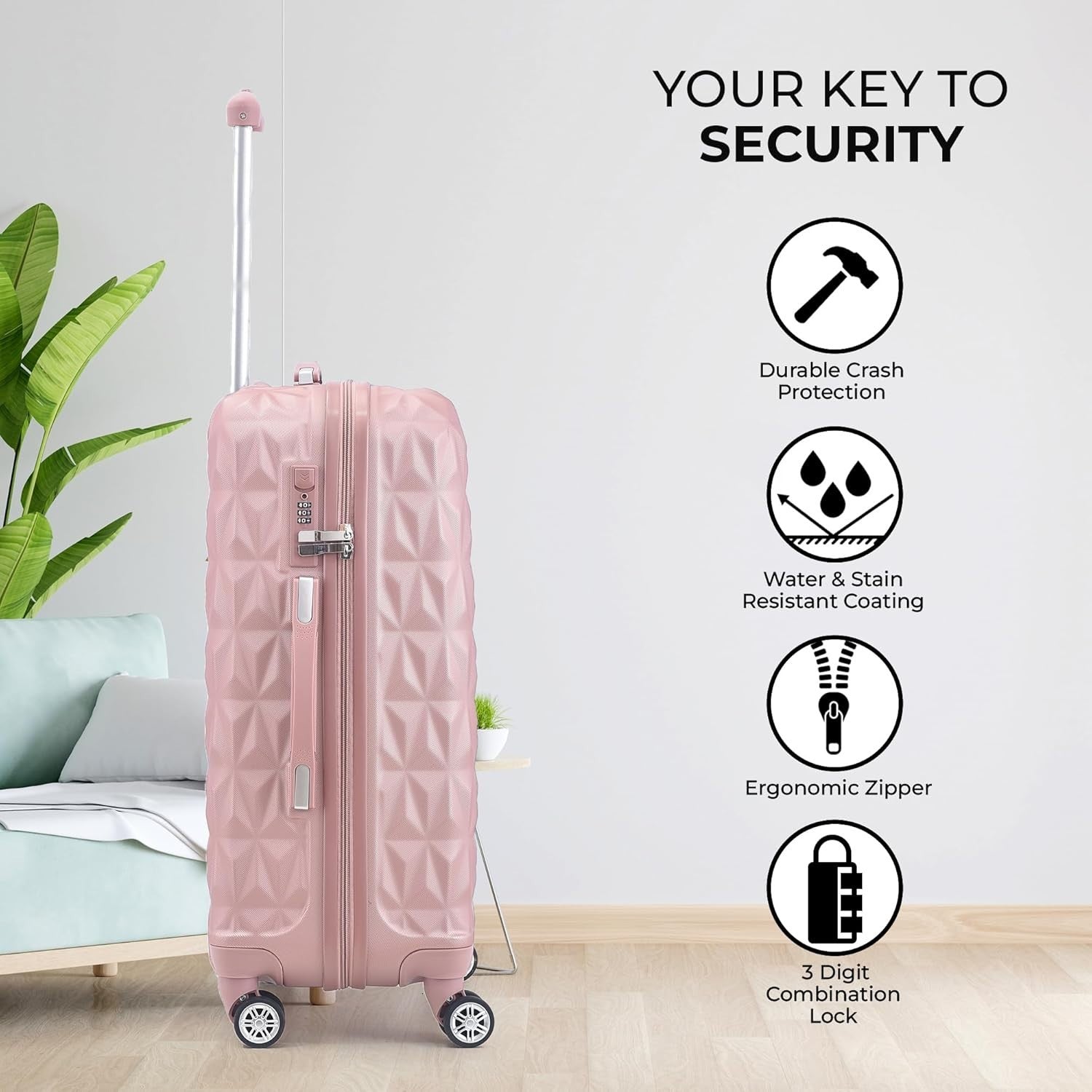 Rose Gold Medium ABS Suitcase 24 Inch Lightweight Check In Spinner Luggage