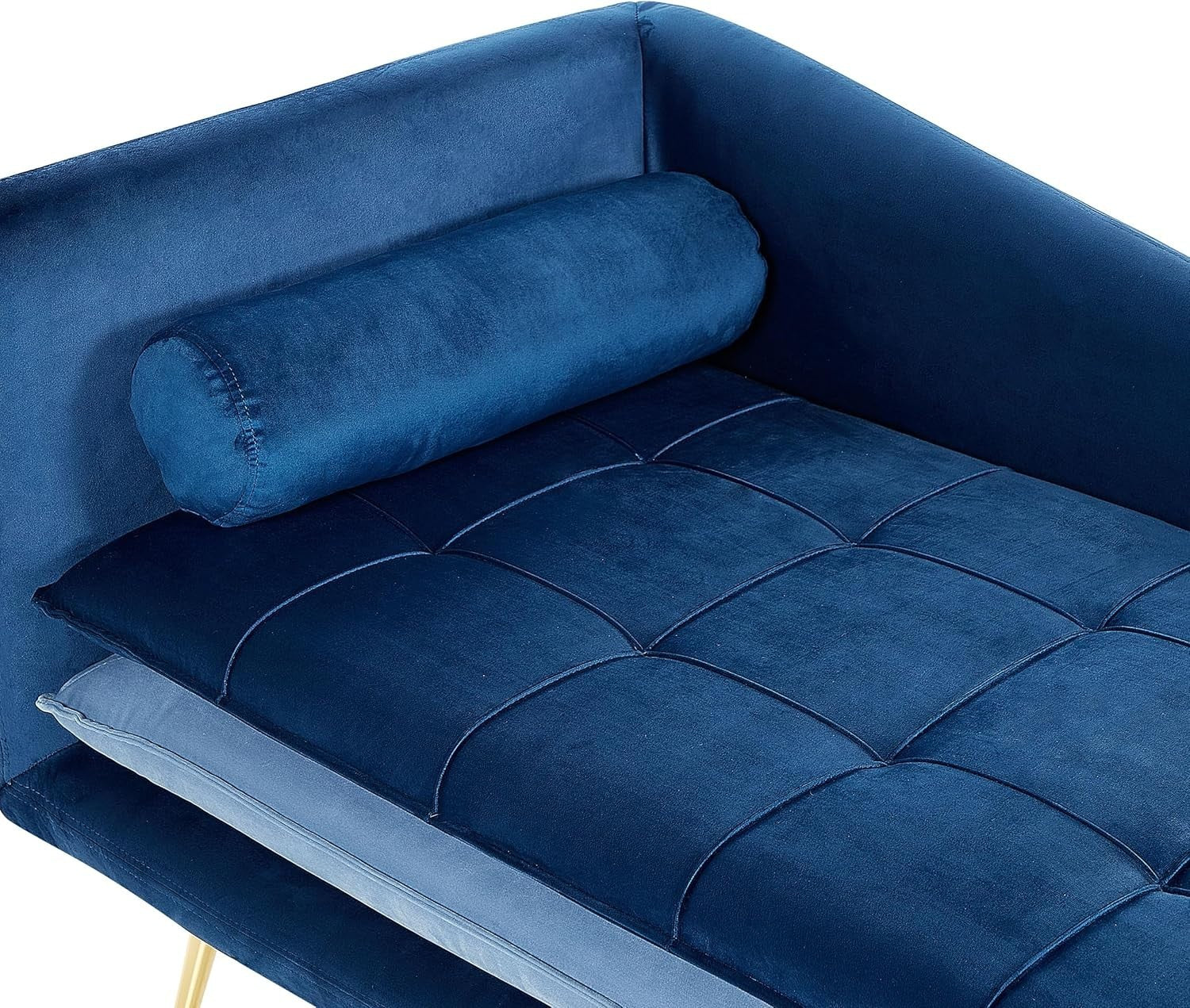 Left Hand Blue Velvet Tufted Chaise Lounge Thick Cushions Living Room