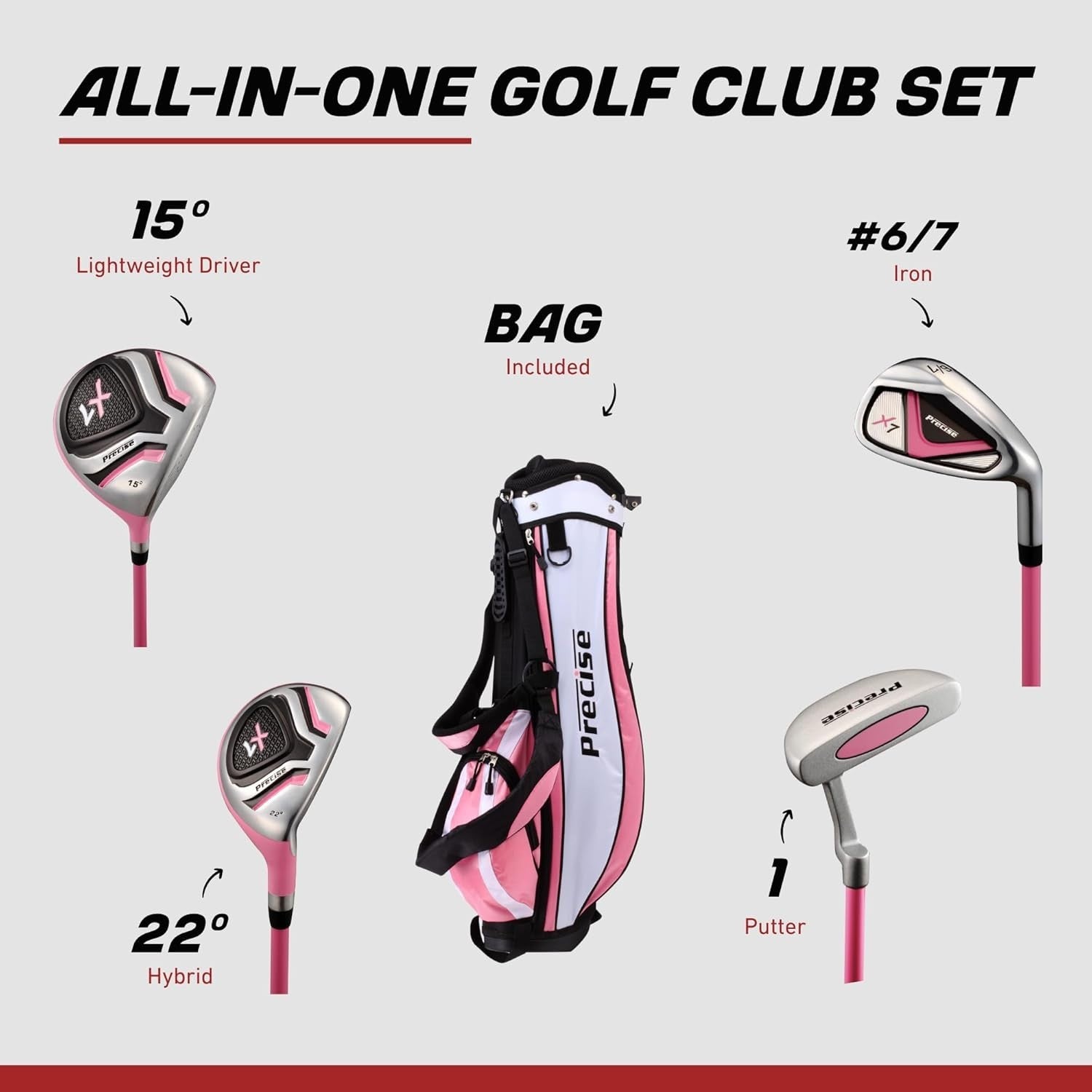 Kids Junior Golf Club Set Ages 3–5 Right Hand Graphite Stand Bag Pink