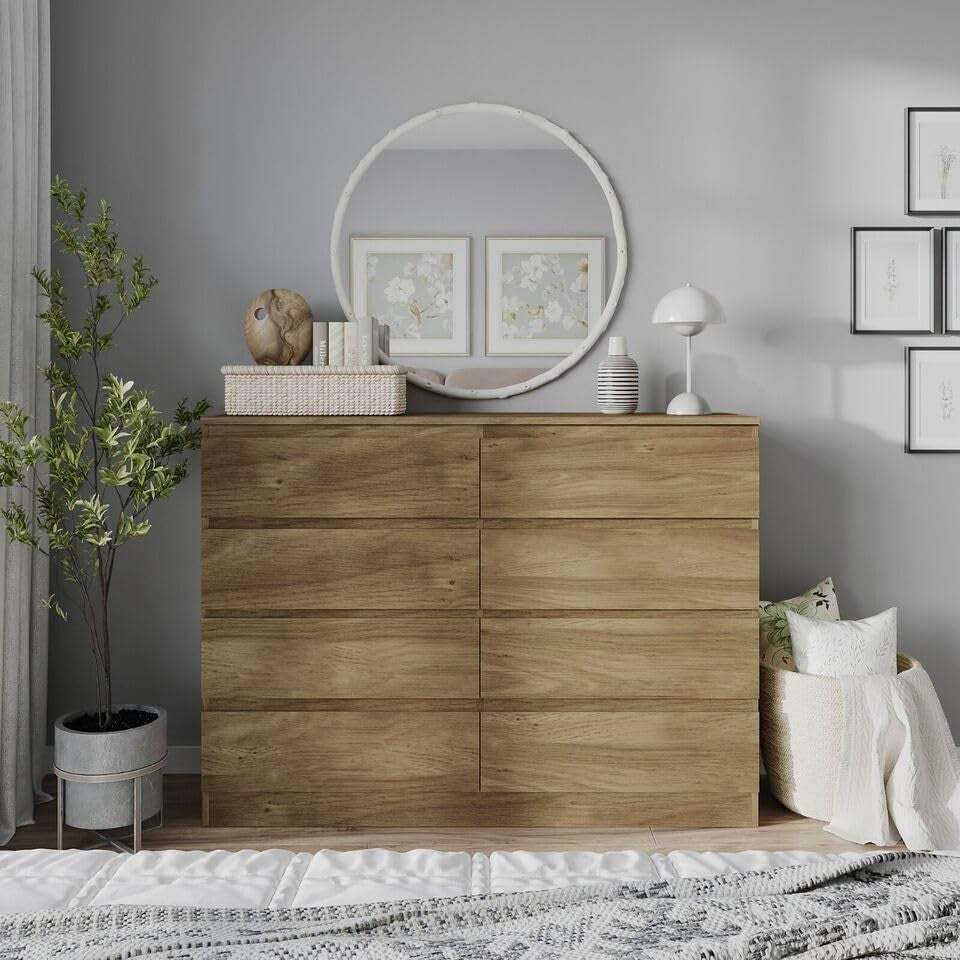 Large 8 Drawer Oak Chest Bedroom Storage Unit Modern Dresser Cabinet