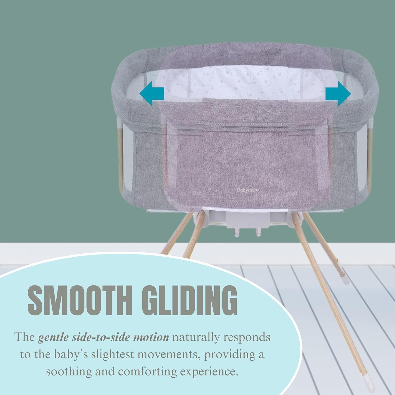 Gliding Baby Crib with Mattress Portable Lightweight Travel Bassinet Slate Grey