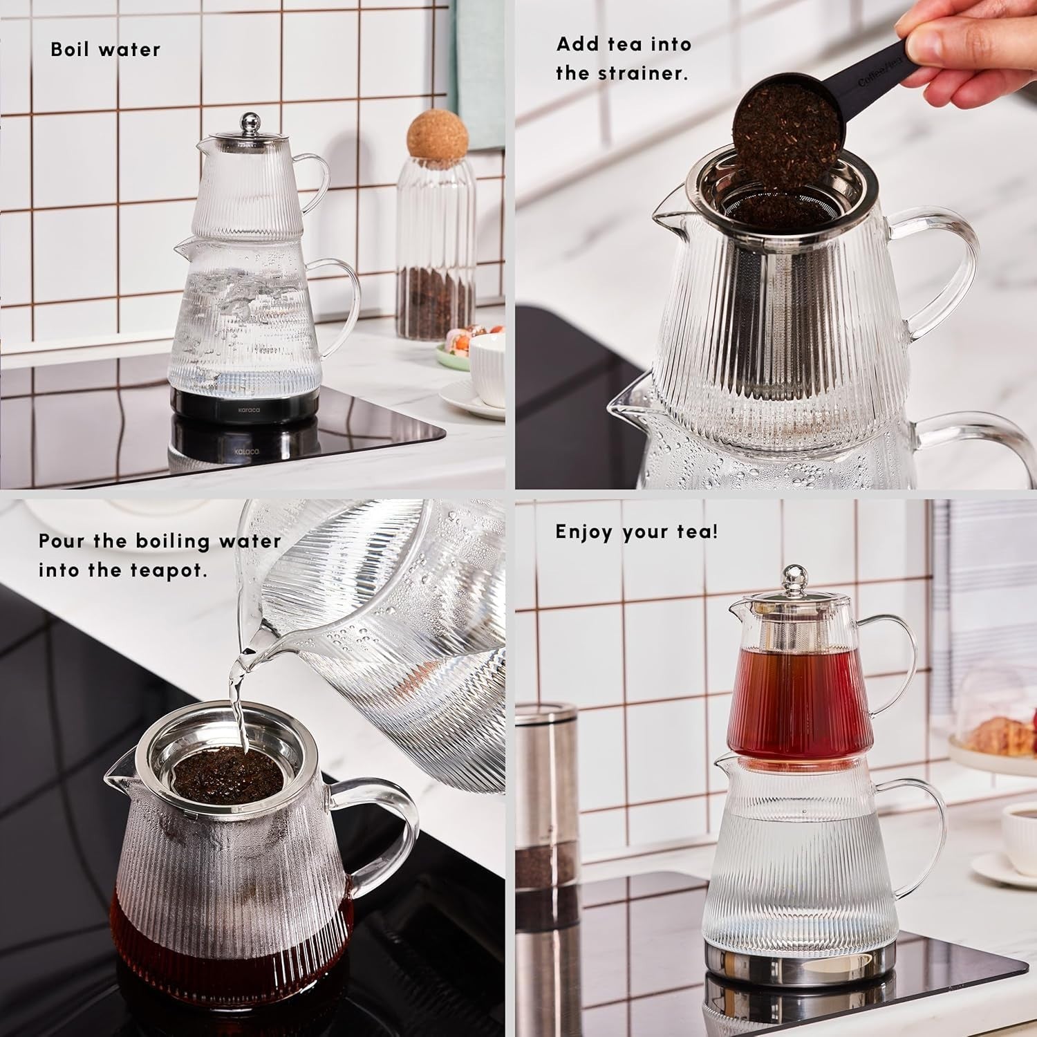 Glass Turkish Tea Maker Set 1.95L Teapot Kettle with Infuser