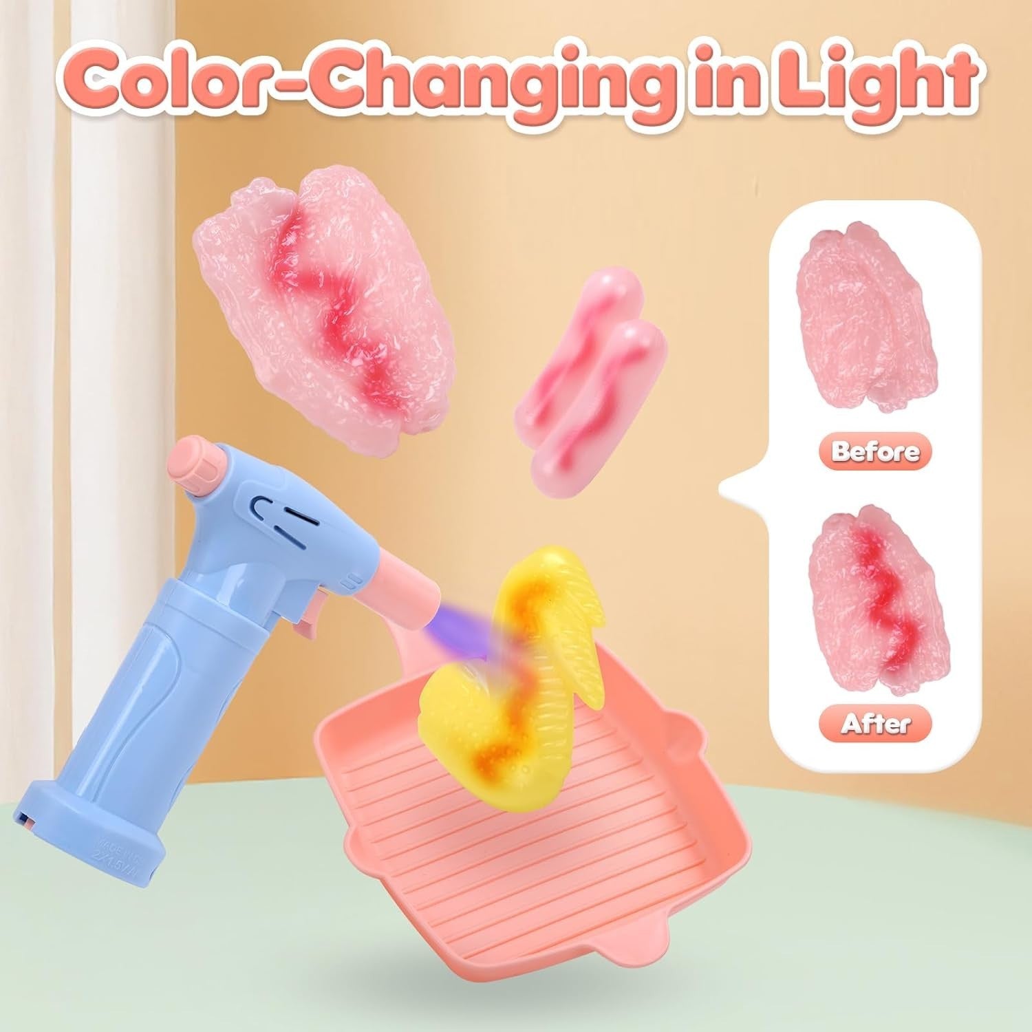 Kids BBQ Grill Toy Set w/ Mist Spray Lights Sounds Color Change