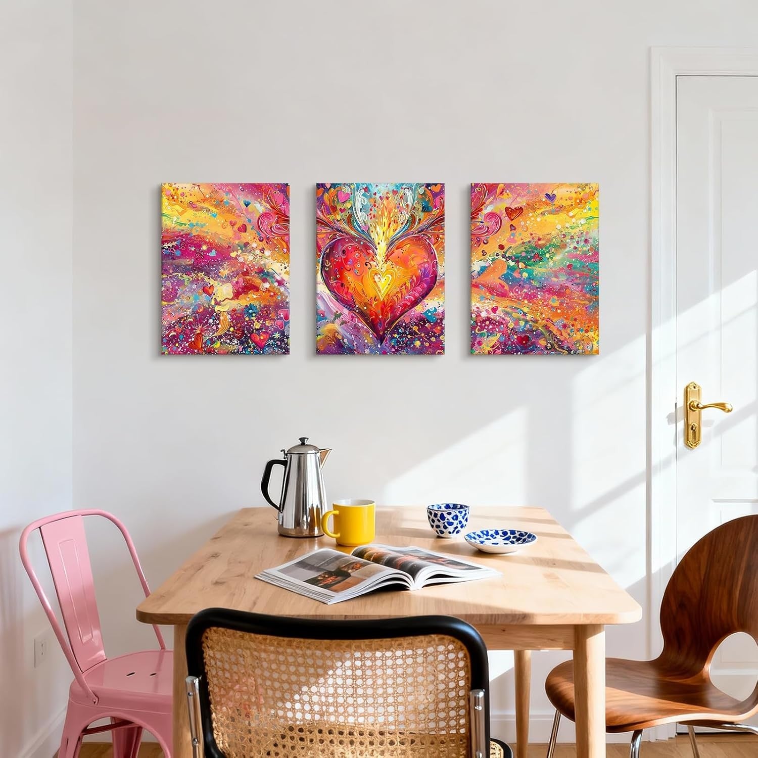 Abstract Heart Canvas Wall Art Set 3 Framed 30x40cm