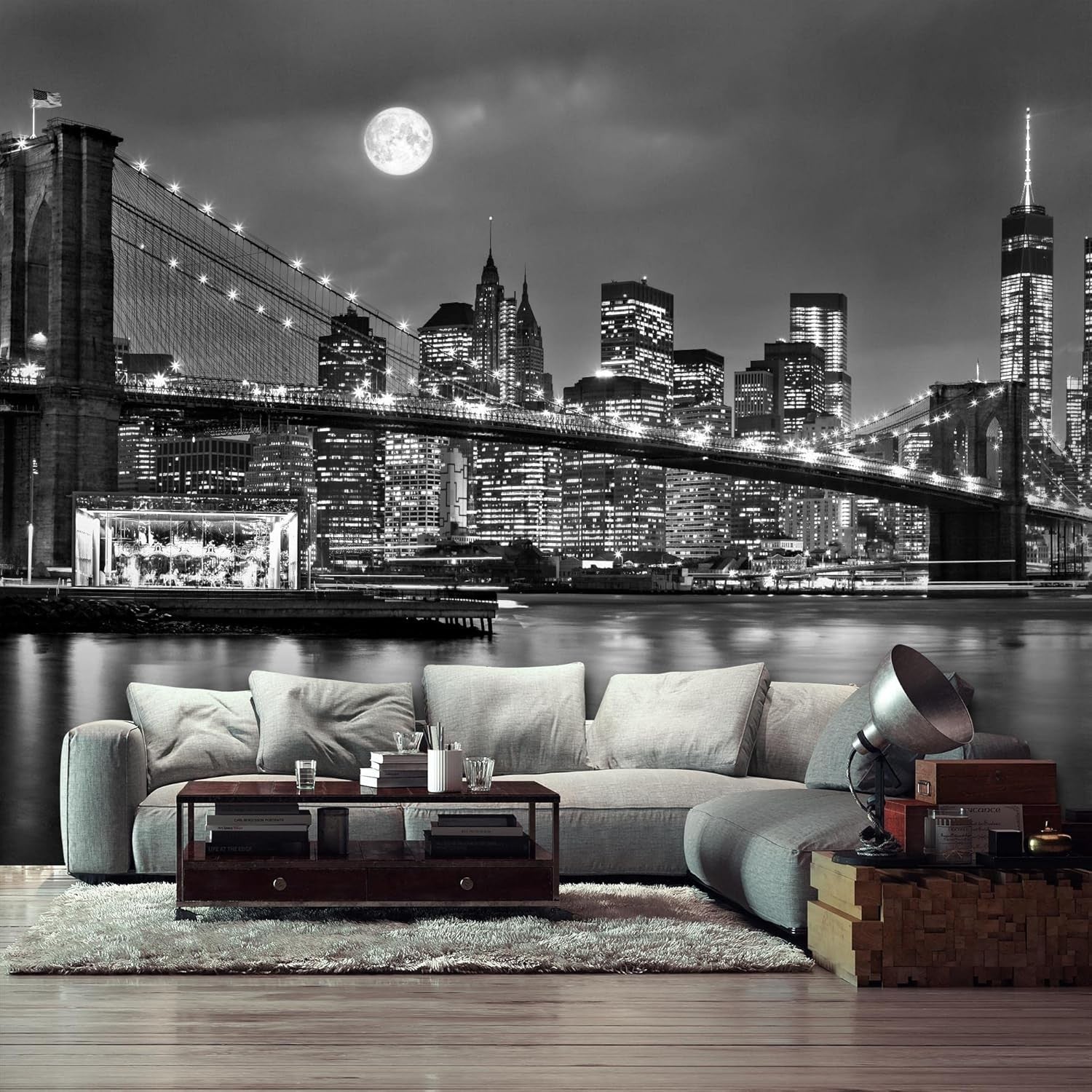 Brooklyn Bridge Night Wall Mural 352x250cm XXL Wallpaper