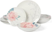 12pc Porcelain Floral Dinnerware Set Service for 4 Chip Scratch Resistant