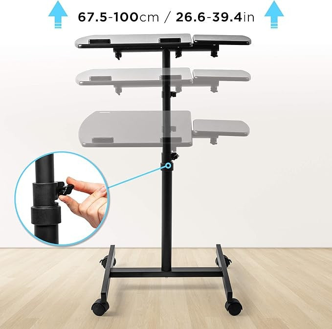 Adjustable Laptop Projector Stand Mobile Sit Stand Desk Rolling Floor Table