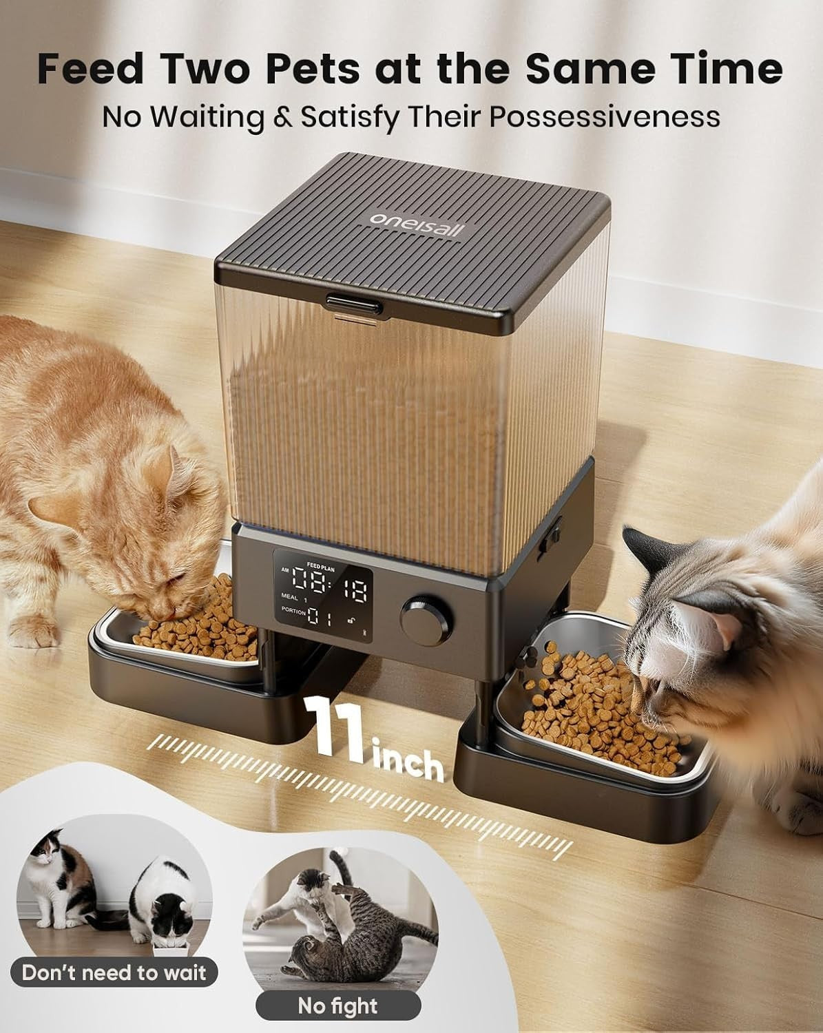Automatic Cat Feeder 2 Cats 5L Dual Bowl Timer Food Dispenser Voice Record