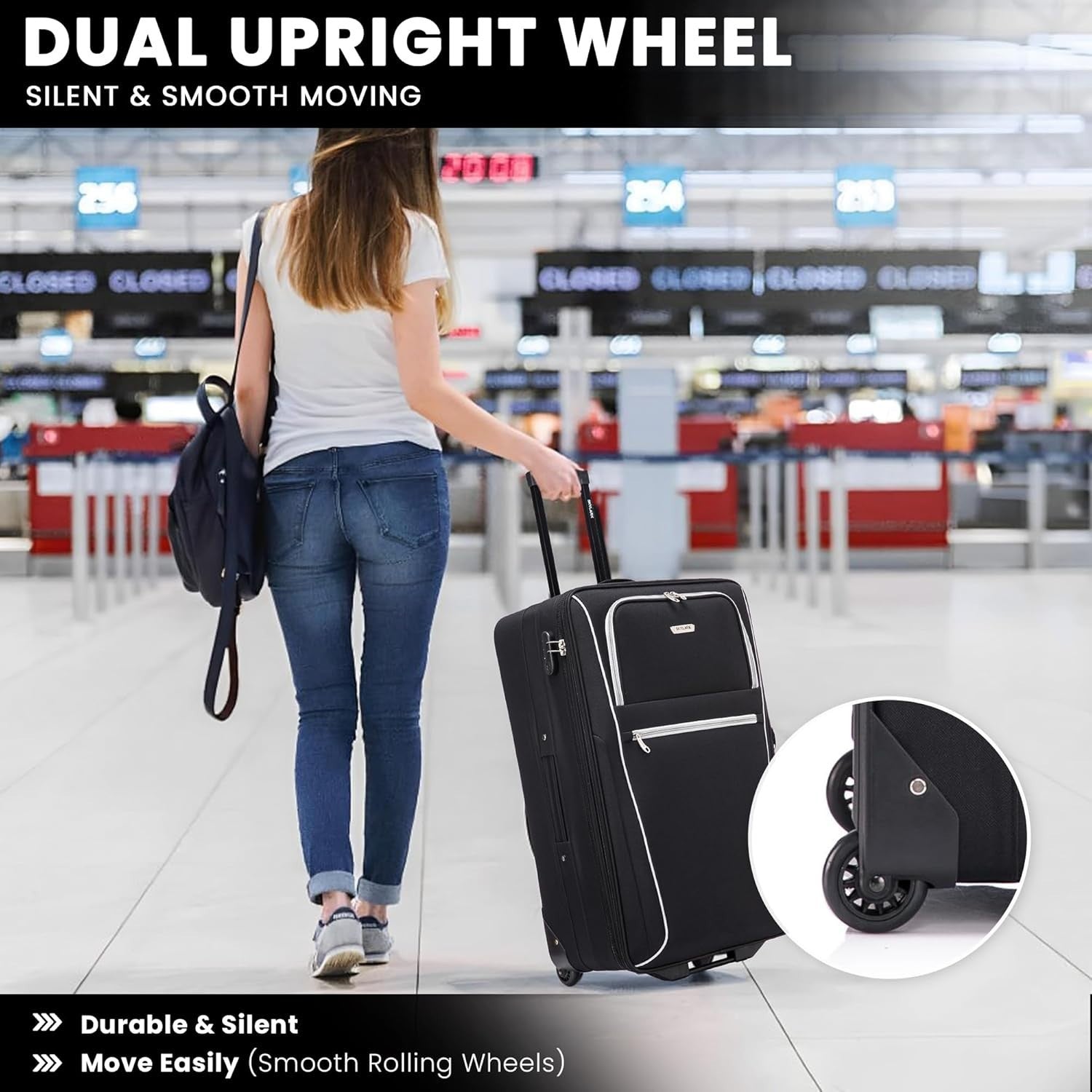 32'' Extra Large Soft Shell Check In Suitcase 20% Expandable 2 Wheel Lock