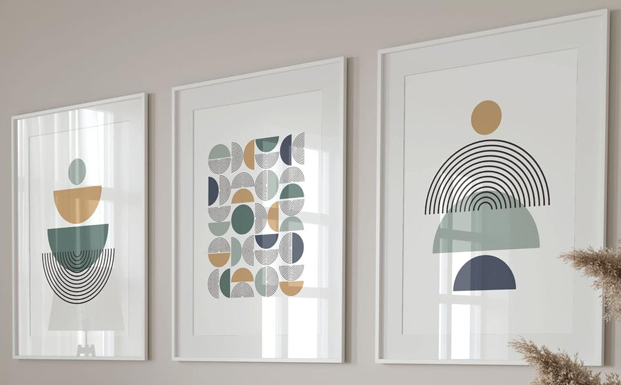Misty Blue Geometric Wall Art Set of 3 A4 Prints