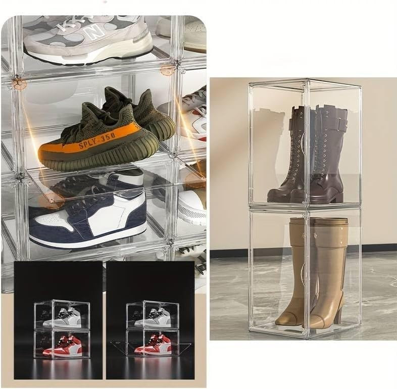Clear Acrylic Shoe Storage Boxes 12 Pack Stackable Organizer with Magnetic Doors