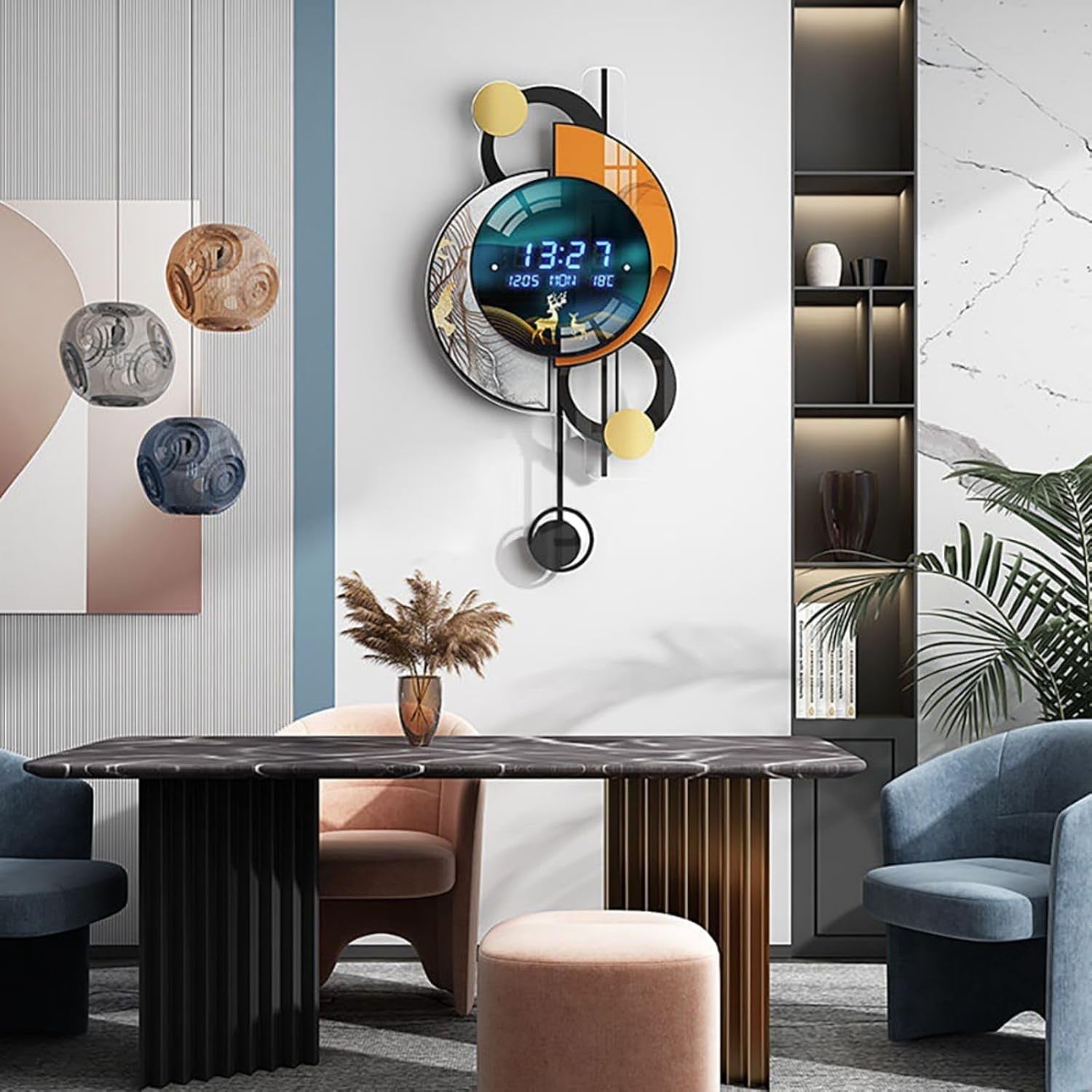 Modern LED Digital Wall Clock Silent Time Temp Display 34x67cm USB Battery