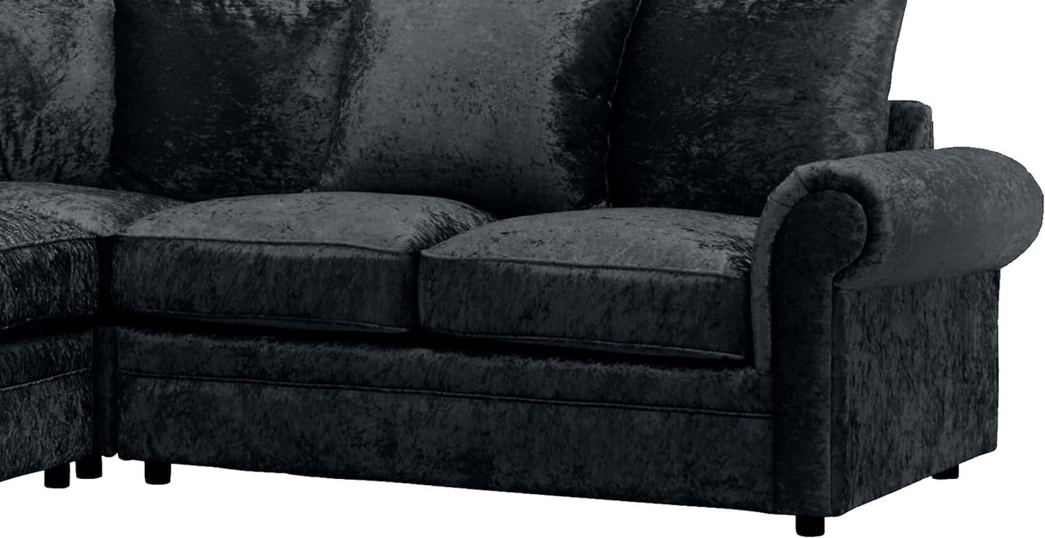 5 Seater Crushed Velvet Corner Sofa Suite Black L-Shape 210x210cm Couch