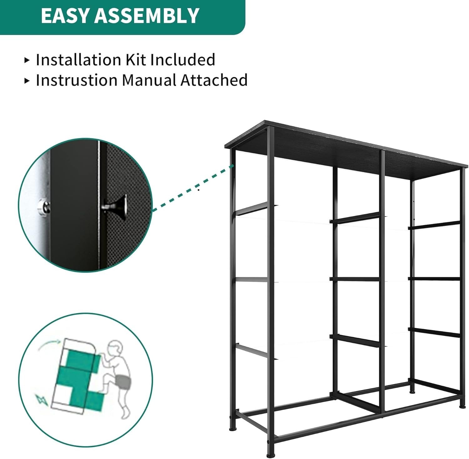 8-Drawer Fabric Dresser Chest | Charcoal Black Wood Grain | Bedroom Storage