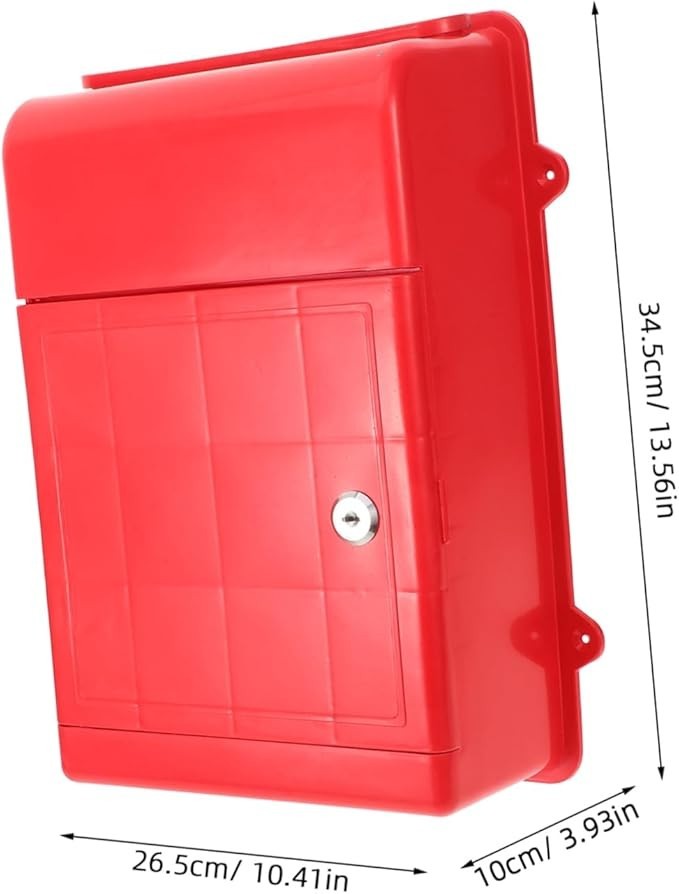Lockable Wall Mount Mailbox Red – Secure Outdoor Post Box Polypropylene Bin