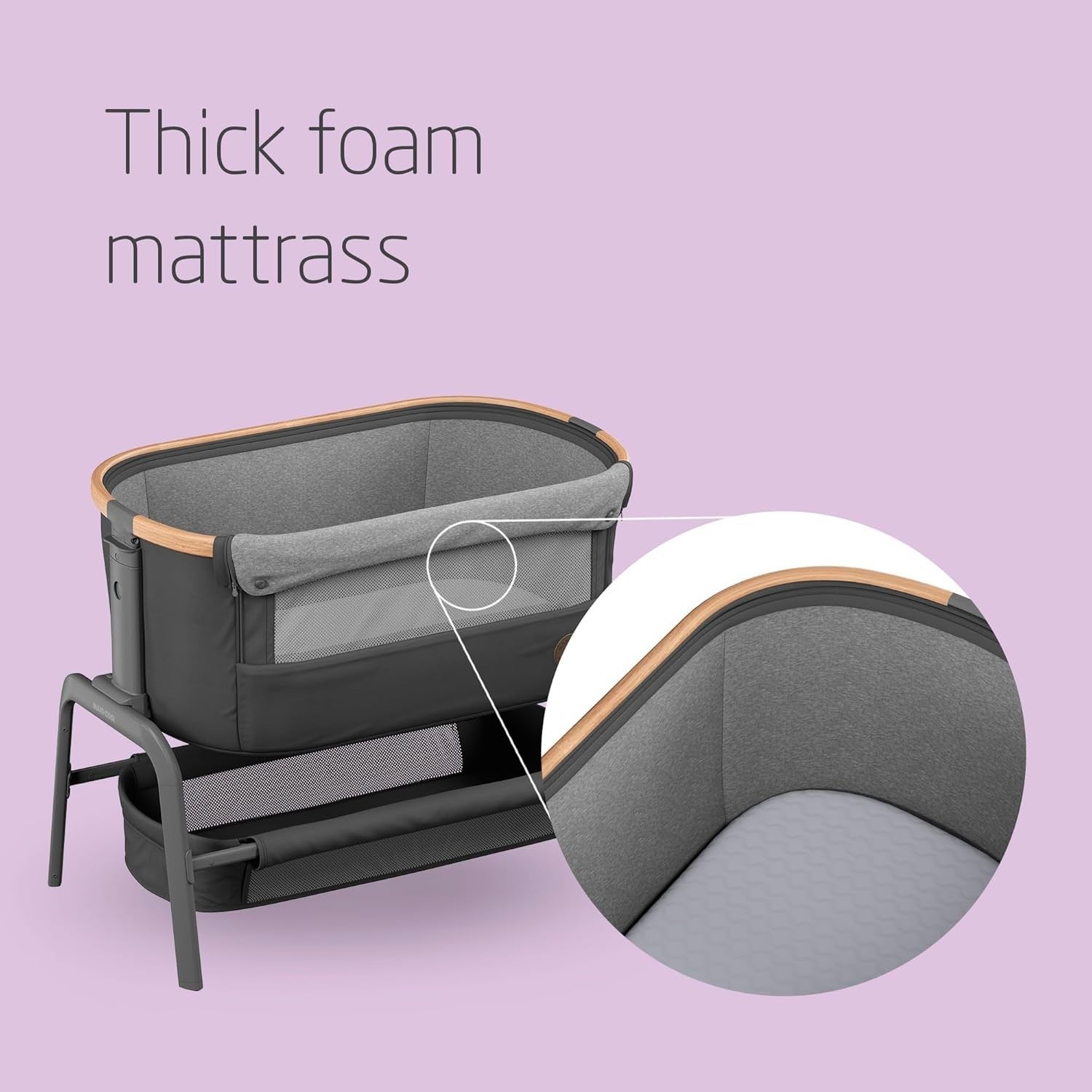 Foldable Baby Bedside Crib Co-Sleeper Adjustable Height with Mattress & Basket