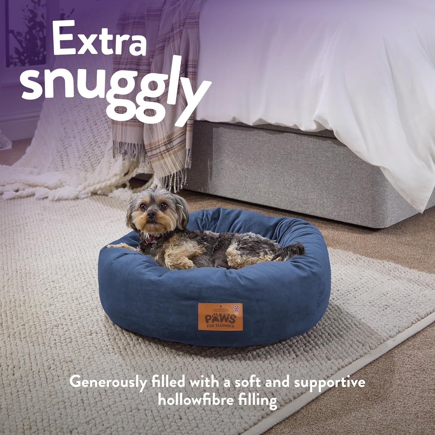 XL Calming Donut Dog Bed 85cm Washable Non Slip Navy