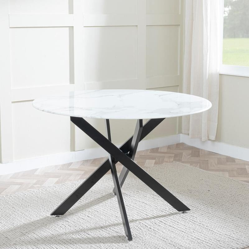 Round Grey Glass Dining Table Set 4 Chairs Chrome Metal Faux Leather