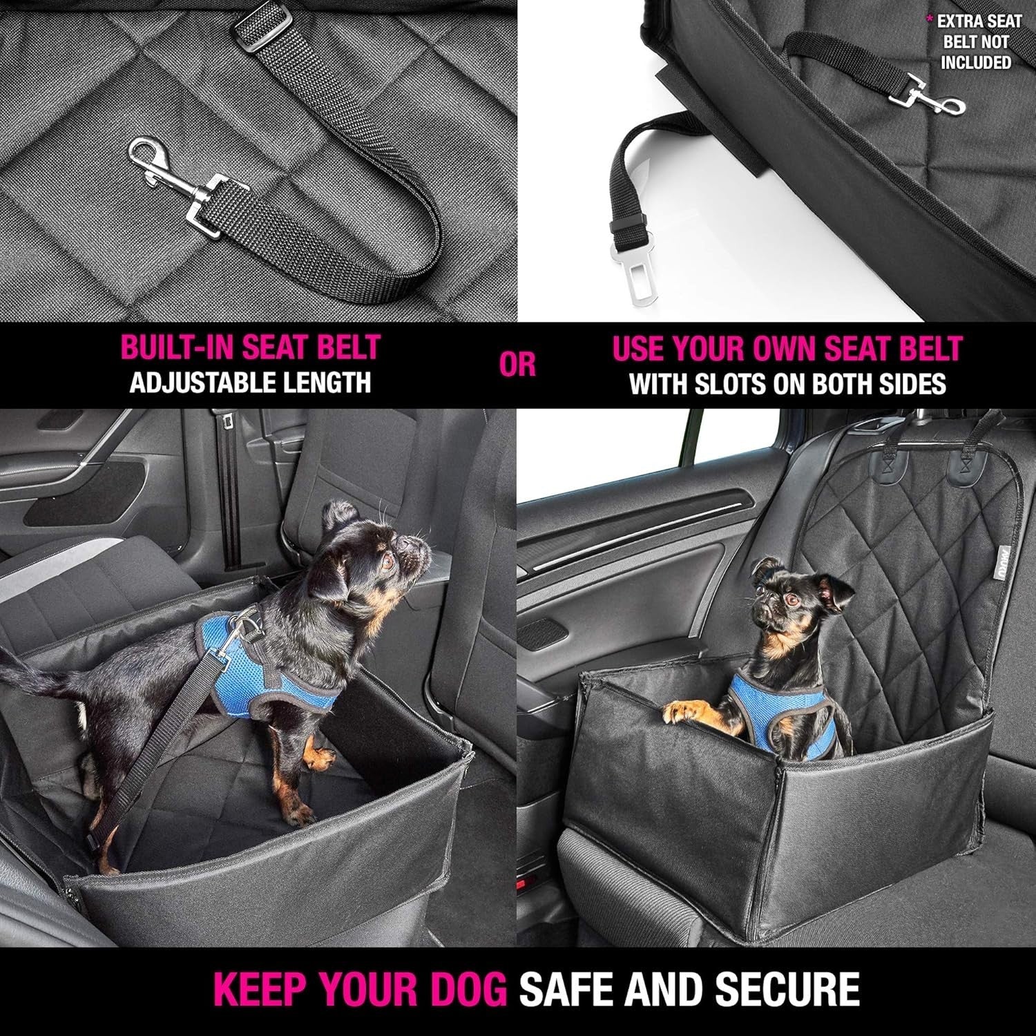 Waterproof Dog Car Seat Booster Travel Bed Safety Belt Small Medium Dogs