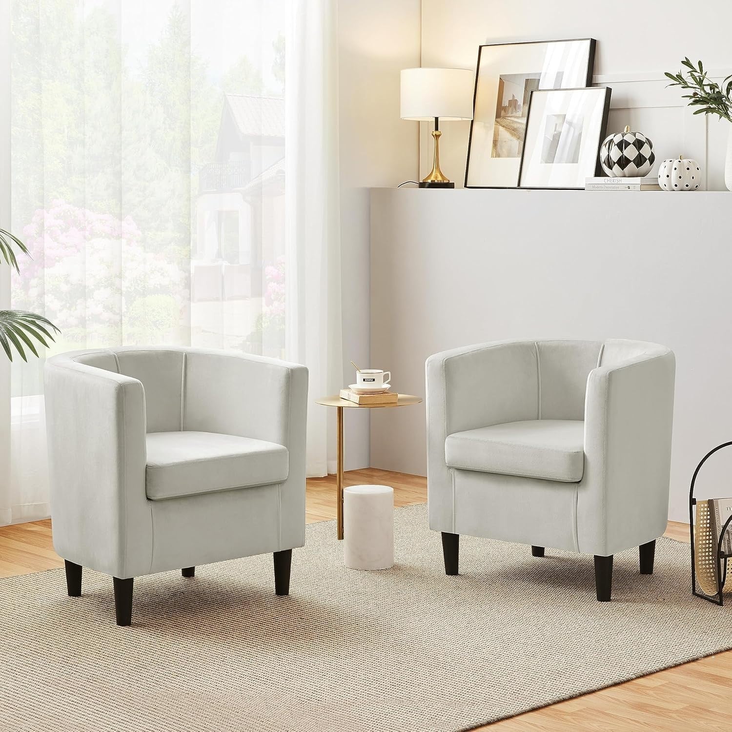 Modern Velvet Tub Armchair Beige Upholstered Sofa Chair Lounge Seat