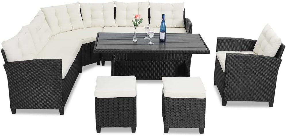 Poly Rattan Garden Dining Set 9 Seater Outdoor Corner Sofa Patio Furniture