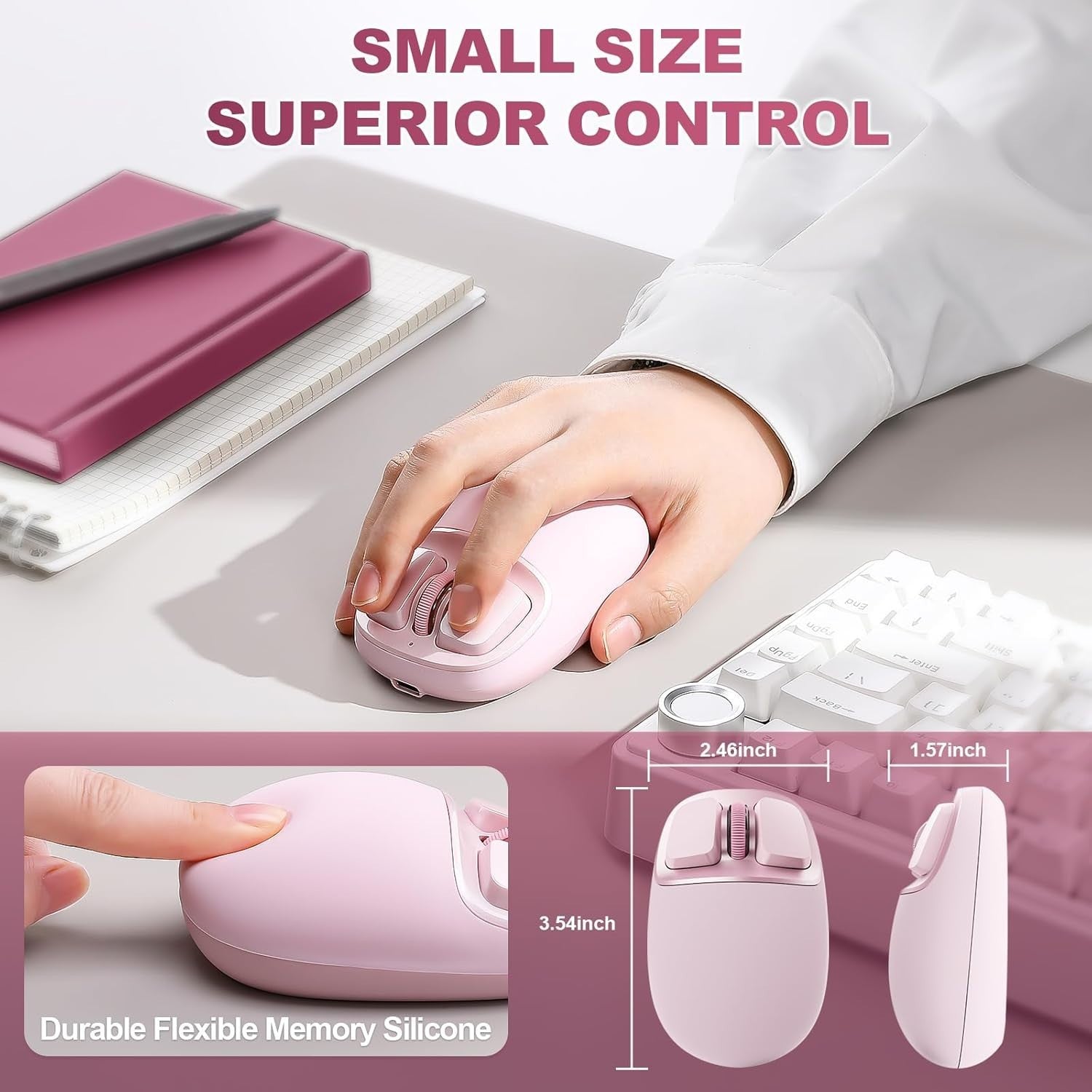 4800 DPI Wireless Mouse Bluetooth 2.4G USB-C Programmable Pink