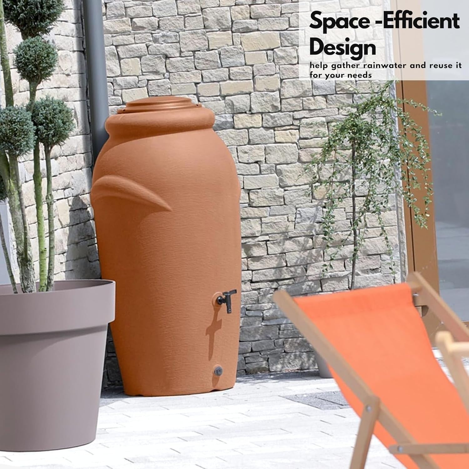 210L Amphora Water Butt With Tap Diverter Bio Cleaner Terracotta Garden