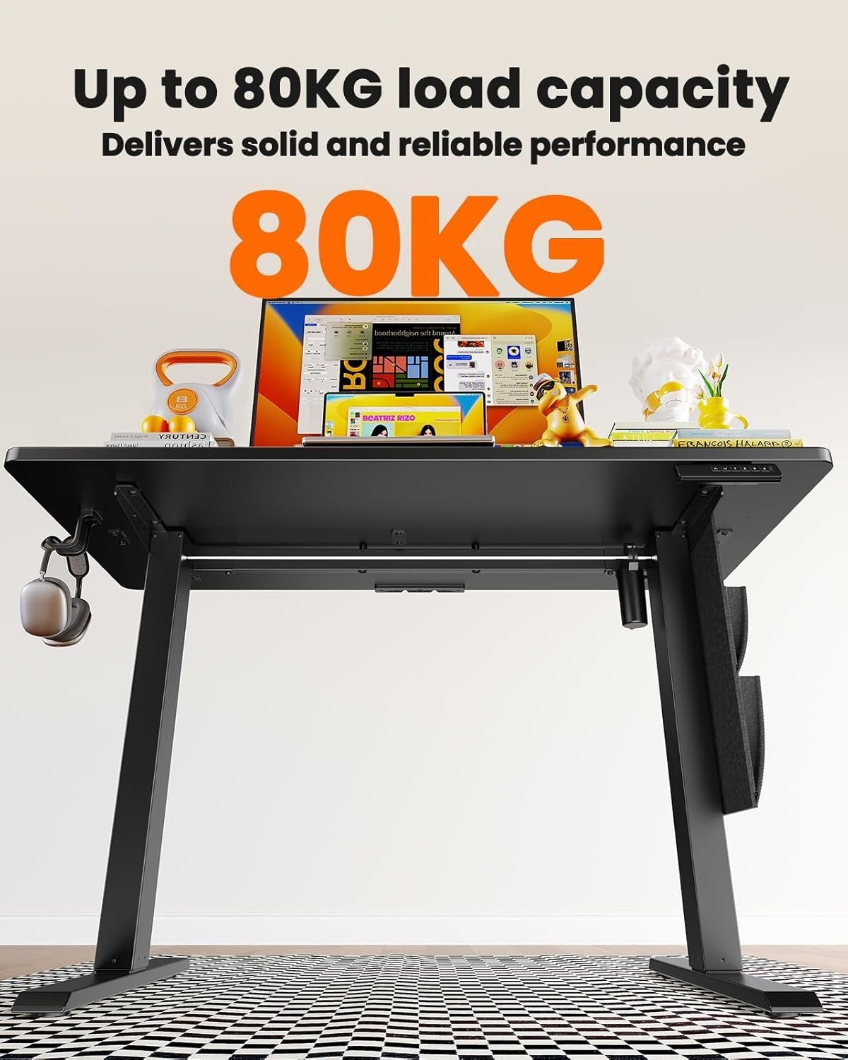 Black Electric Standing Desk 100x60cm Adjustable Sit Stand Table w/Storage