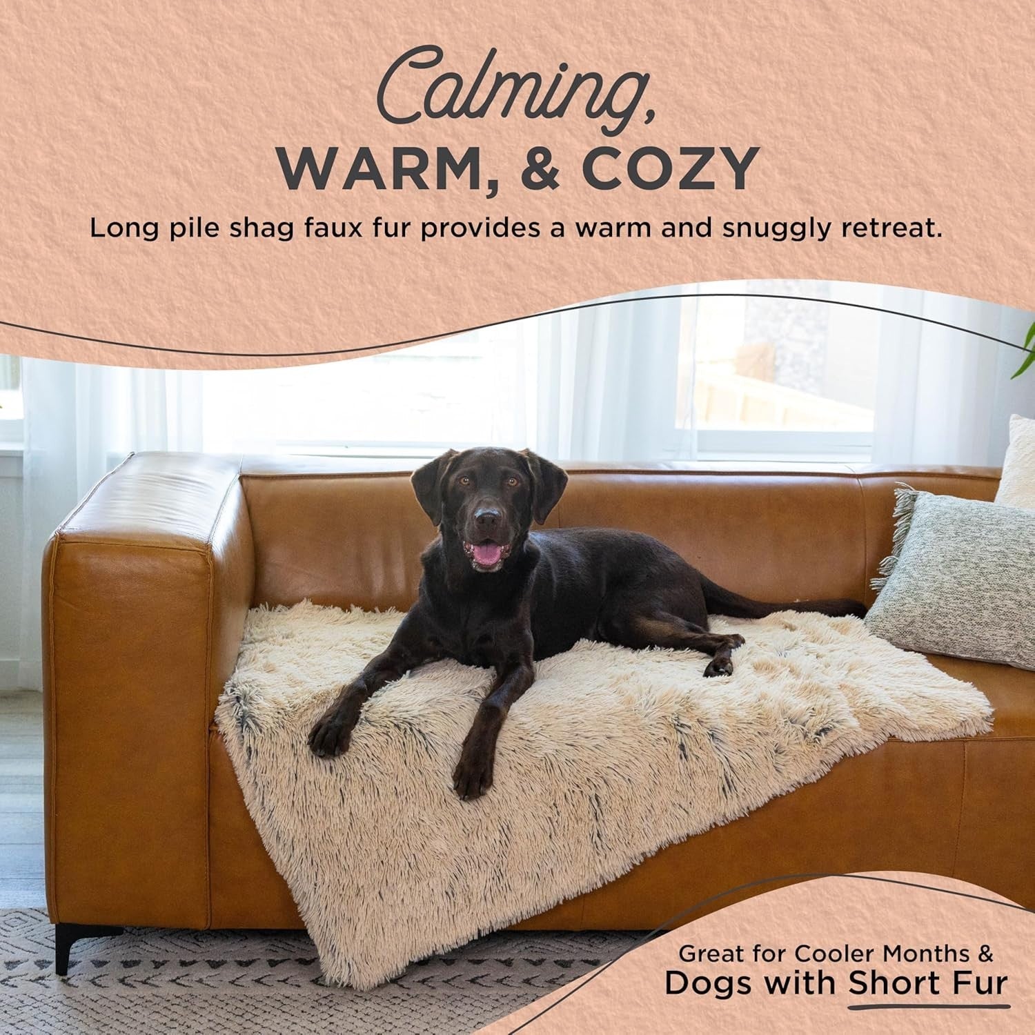 Calming Shag Dog Blanket 40x50 Taupe Reversible Washable