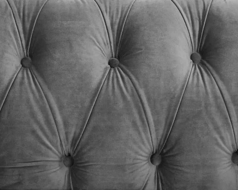 3 Seater Grey Chesterfield Sofa | Velvet Scroll Arms Stud Detail Sofa UK