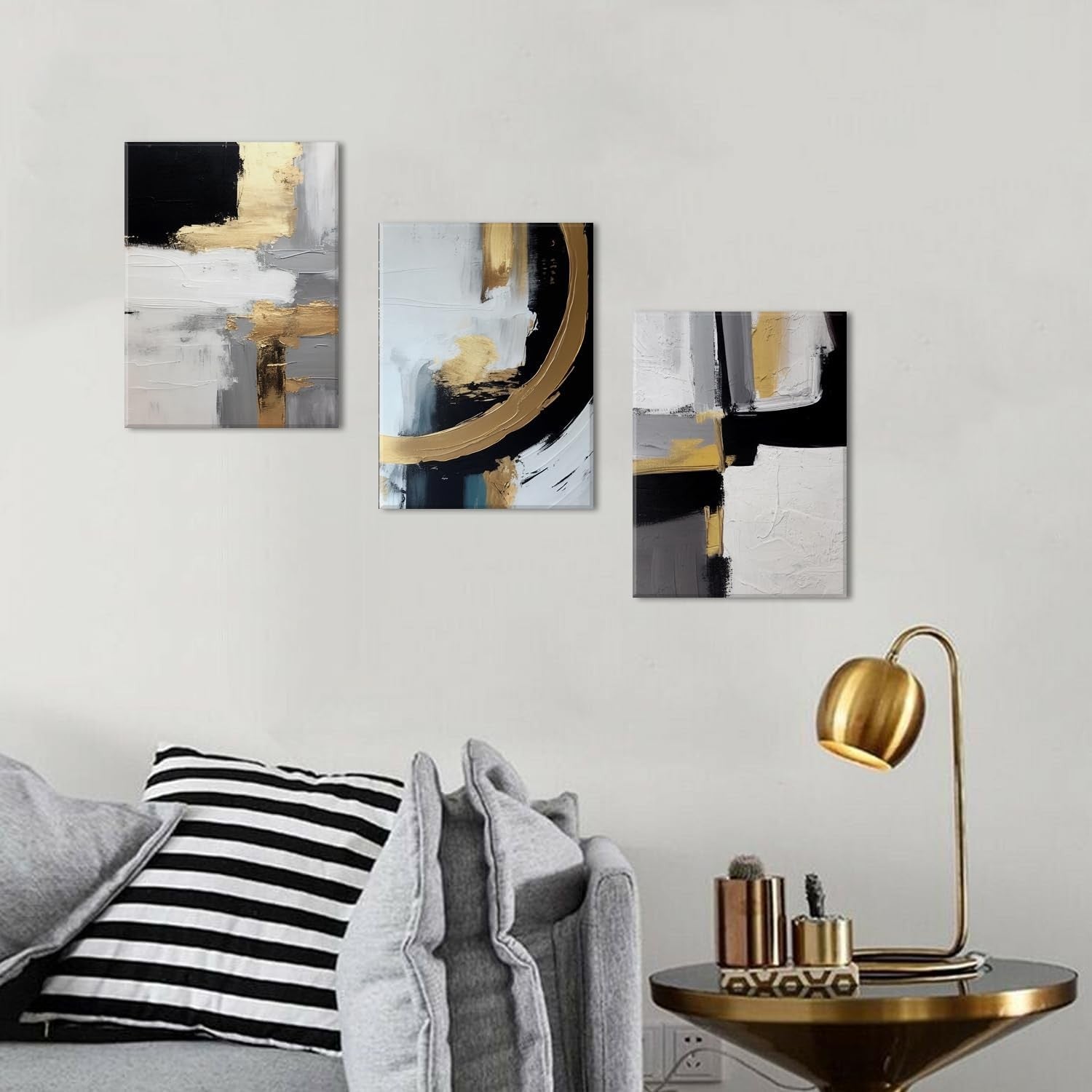Set of 3 Black & White Abstract Canvas Wall Art 30x40cm