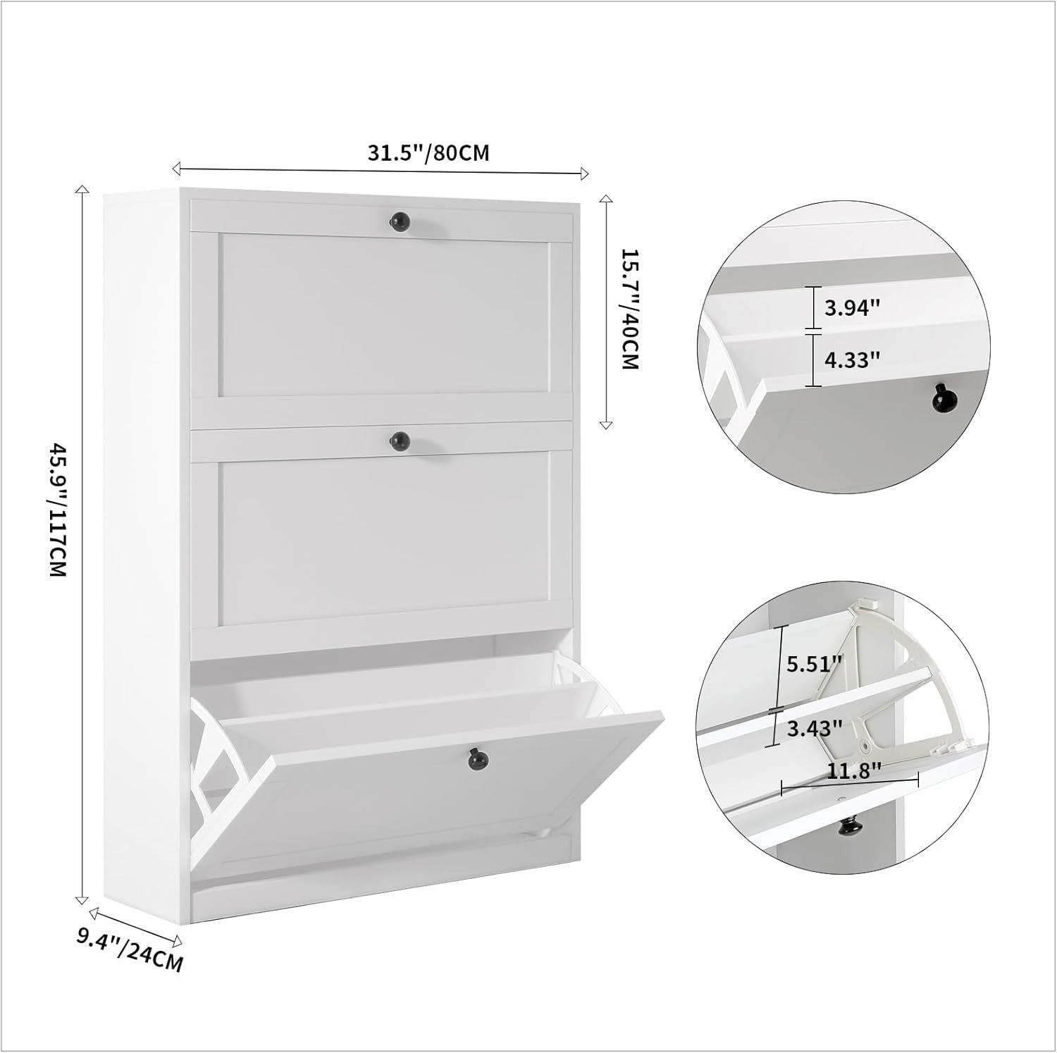 Slim 3-Drawer Shoe Cabinet with Adjustable Shelves & Anti-Tip Safety