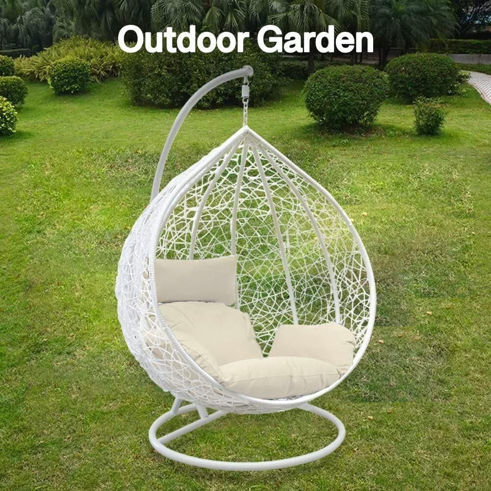 Rattan Swing Egg Chair Indoor Outdoor Hanging Chair with Stand & Cushions Patio