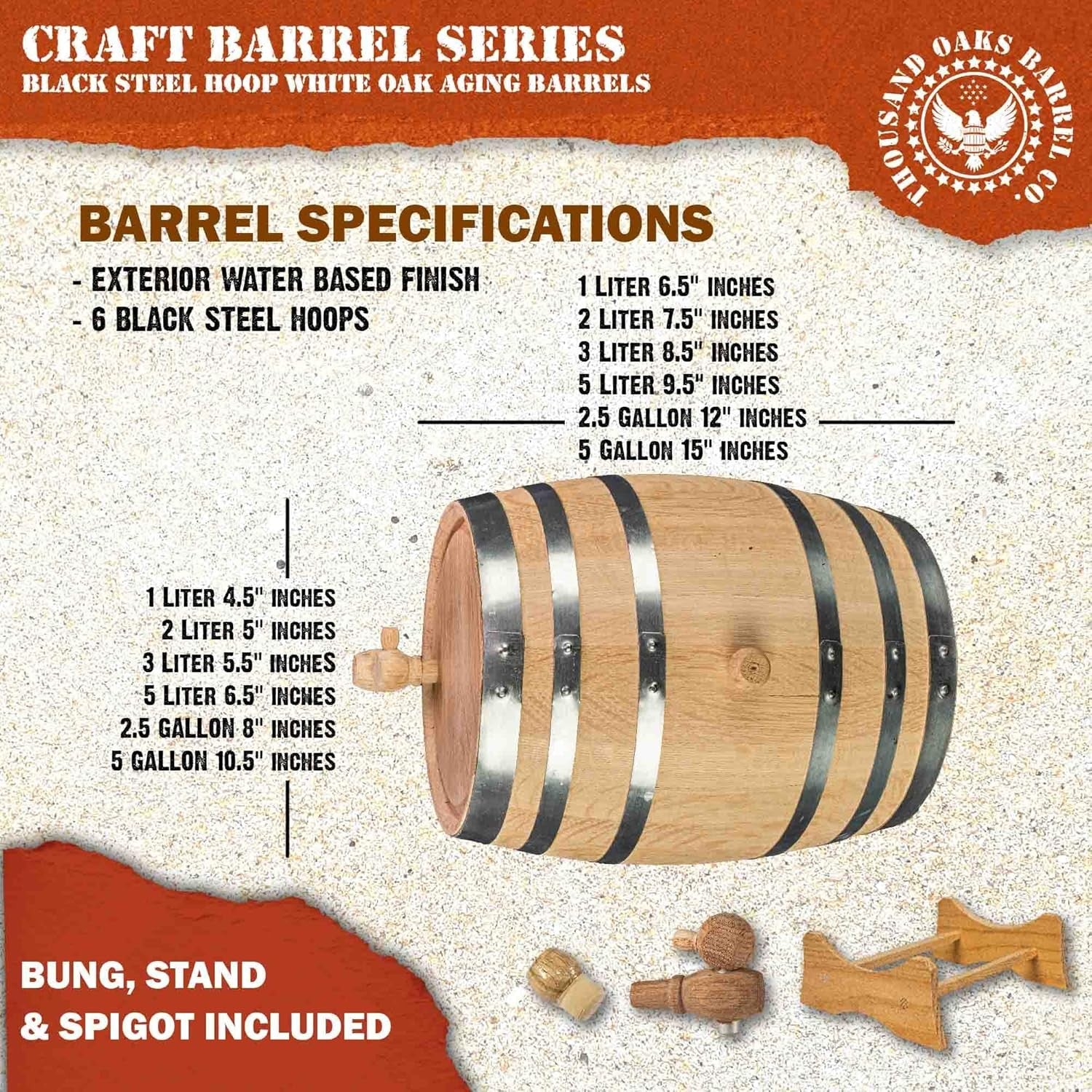 20L Oak Aging Barrel with Stand & Spigot | Large Whiskey Rum Wine Maker