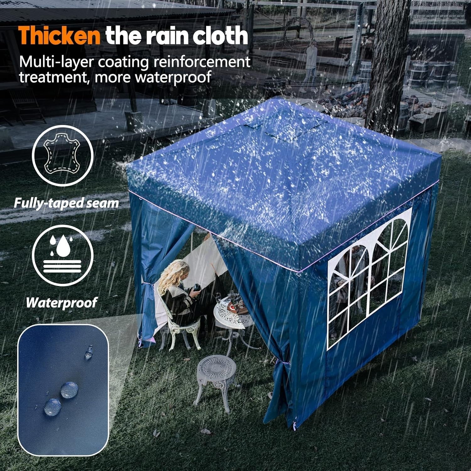 2x2M Blue Pop Up Gazebo With Removable Sides Waterproof Outdoor Tent