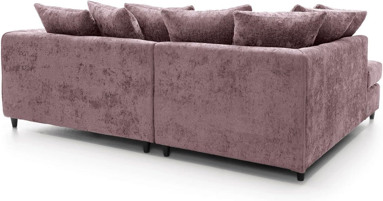 Modern Pink L-Shaped Corner Sofa 5-Seater Crushed Chenille Couch
