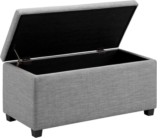 Light Grey Upholstered Storage Ottoman Bench with Soft Close Lid Linen 90x42x43