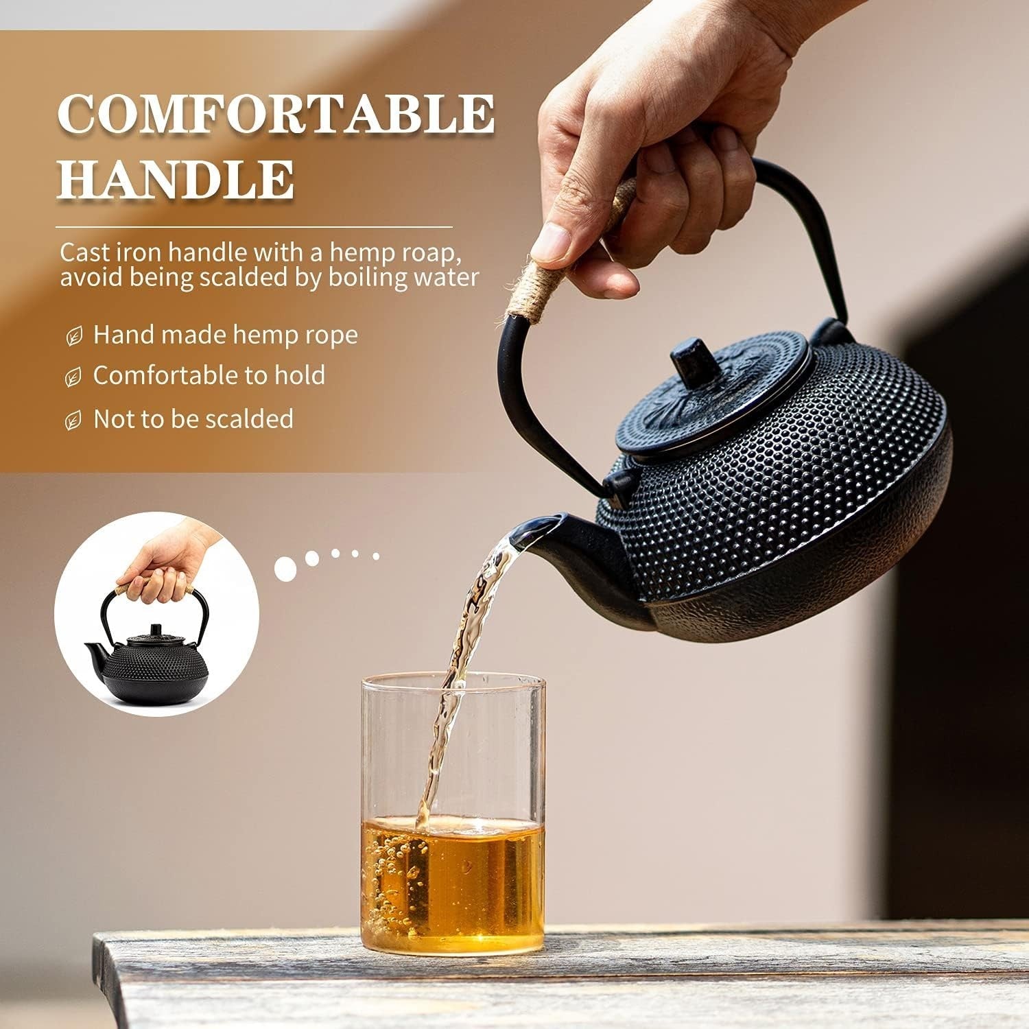 Cast Iron Teapot 900ml Japanese Tetsubin Tea Pot w/ Infuser Black