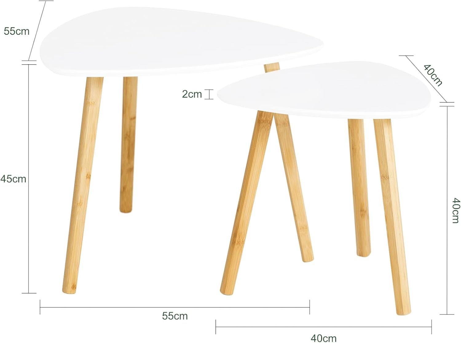 2X Modern White Nesting Coffee Table Set Bamboo Wood Side End Living Room